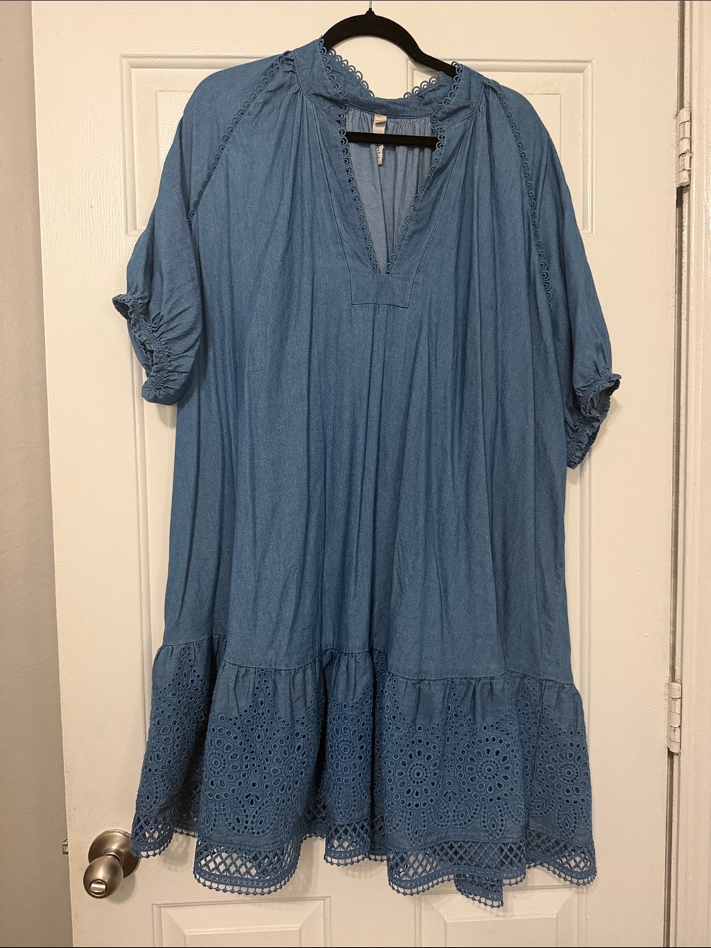 ($95) torrid Light Blue denim Eyelet Tiered dress